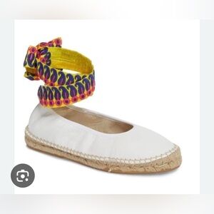 Free People White maya Espadrilles with Vibrant Ankle Strap, size 38 NWOT